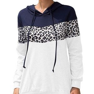 NEW Two Color Leopard Block Hoodie Pullover